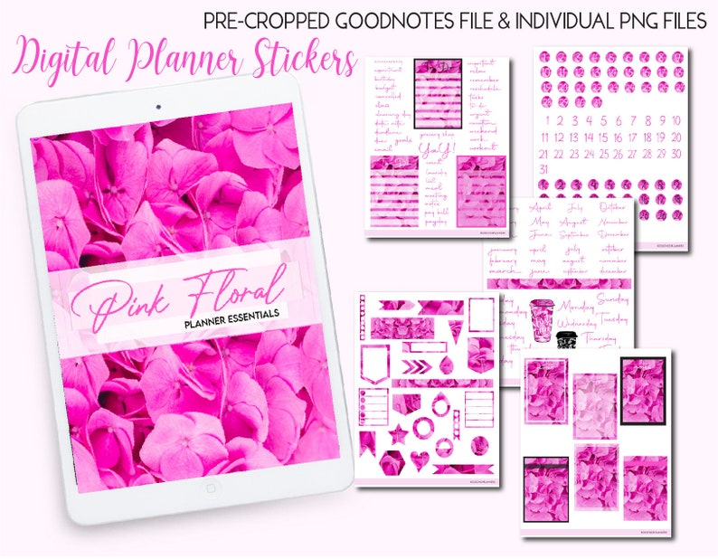 The Pink Floral Collection | Digital Planner Stickers | Goodnotes Stic ...