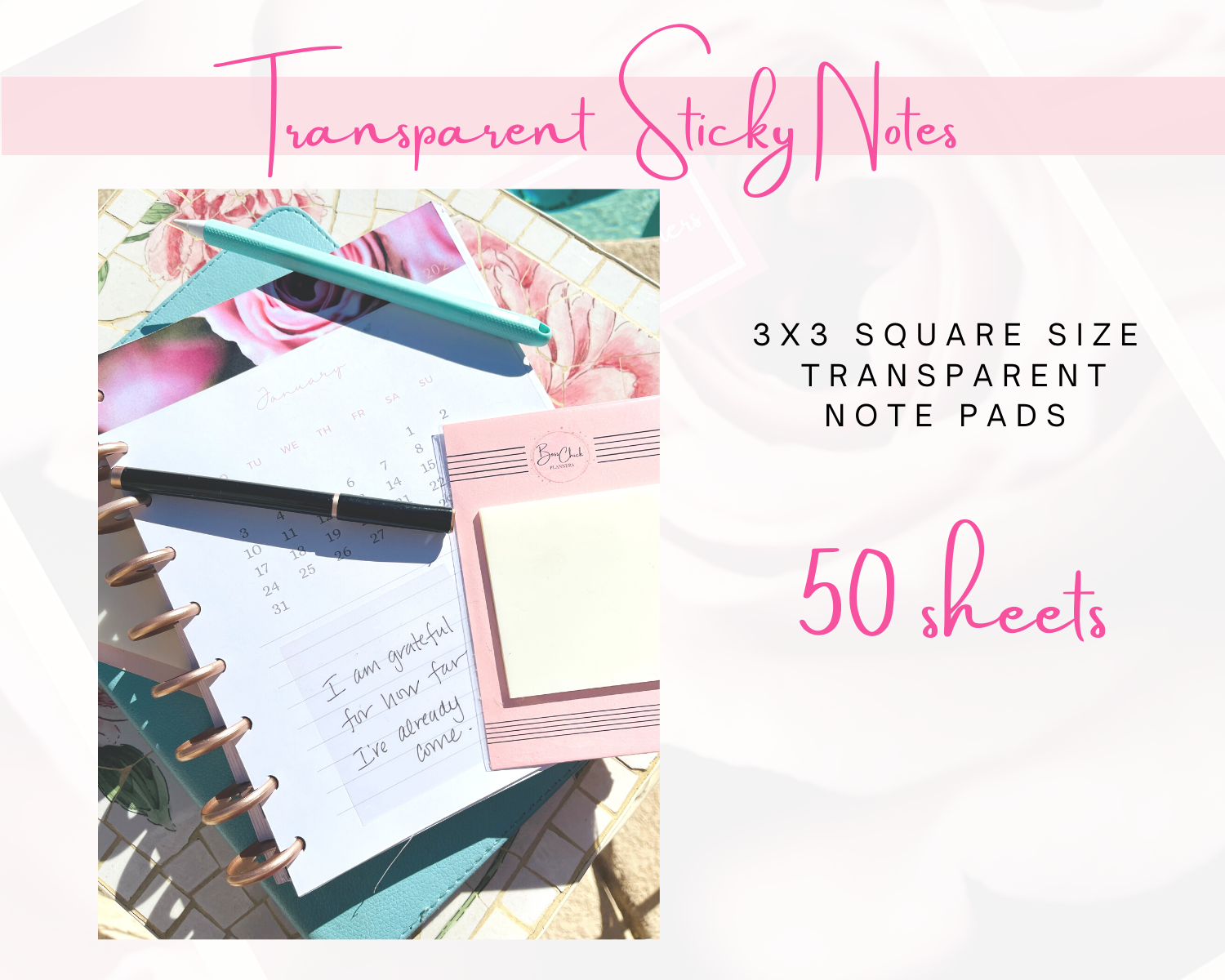 Transparent Sticky Notes 3x3 Perfect for planners, write clearly on to –  BossChickPlanners