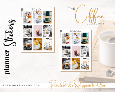 The Coffee Collection themed planner stickers for agendas, notebook