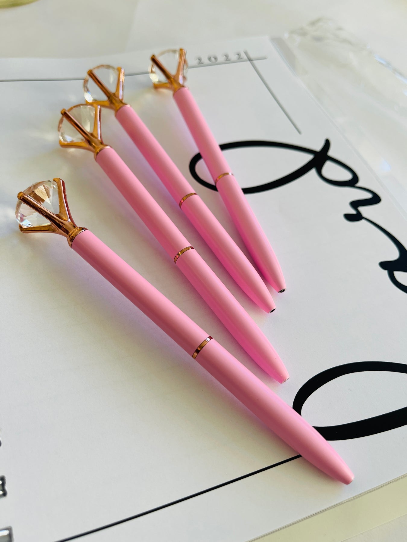 Pink n Rose Gold Abundance Pen, Large Rhinestone Pen 