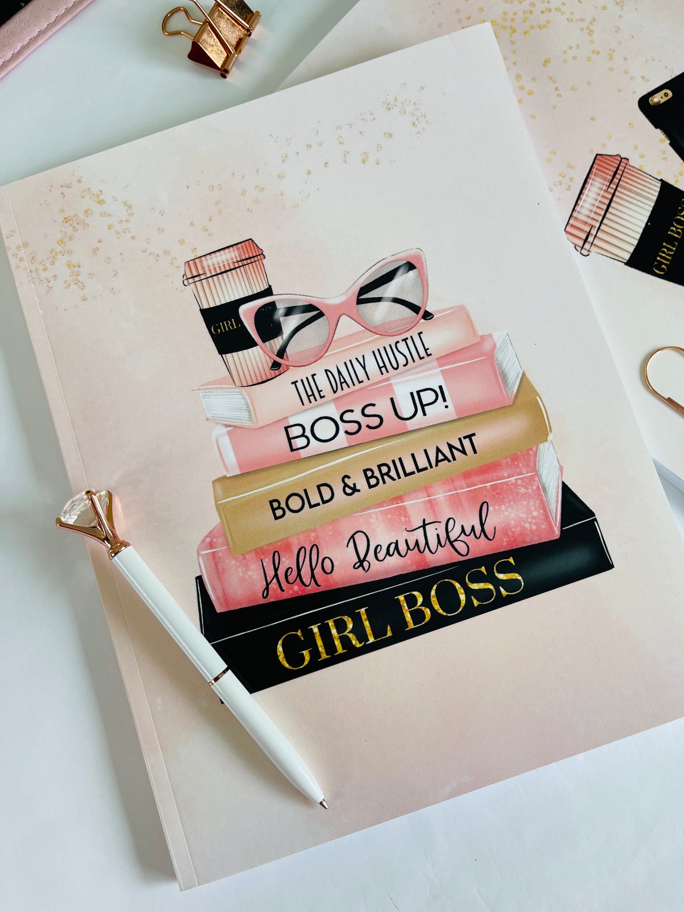 Boss Notebook Journal w/120 Inspirational Quotes & 14 Pink B –